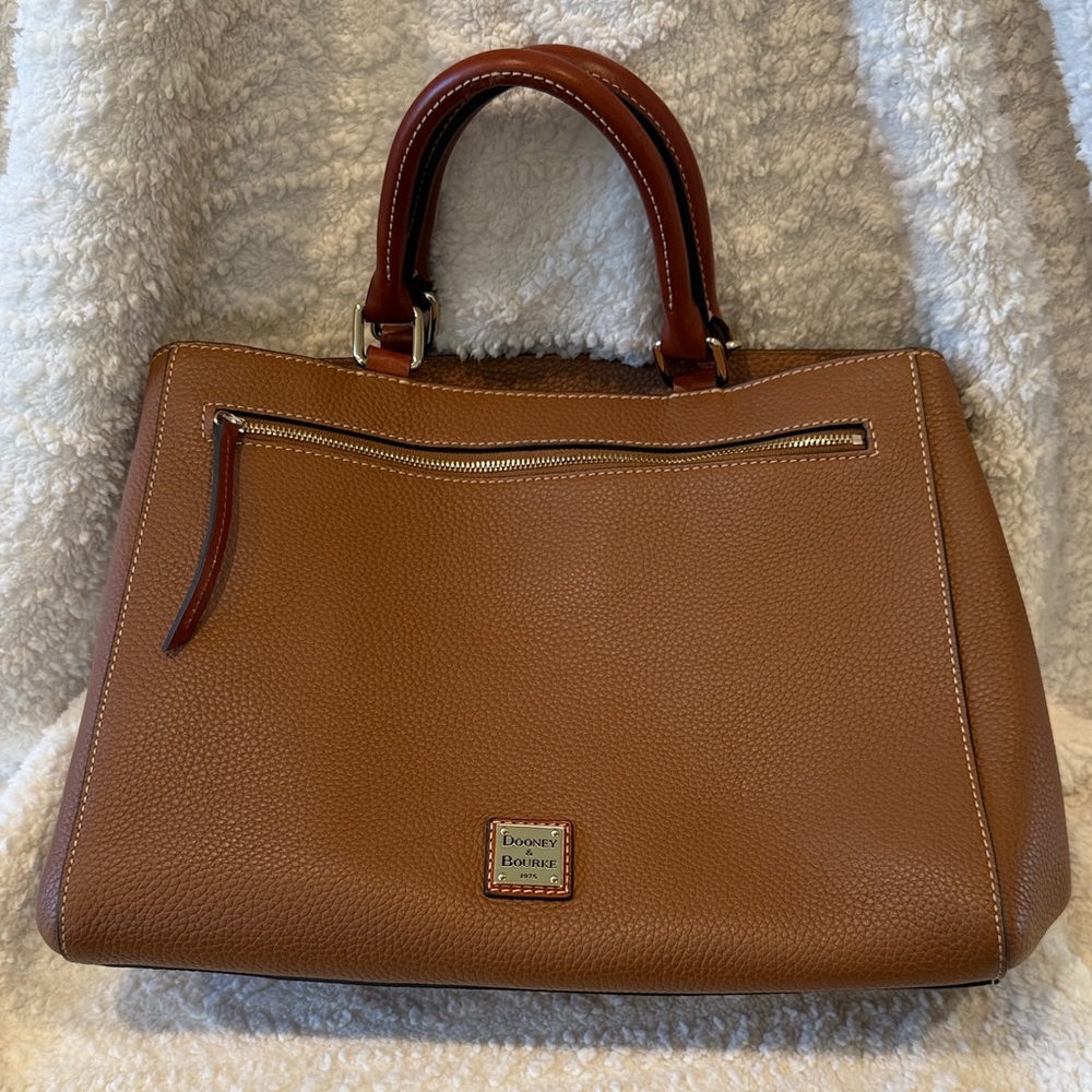 Dooney & Bourke Pebbled Leather Satchel Tote Brown Red Lining